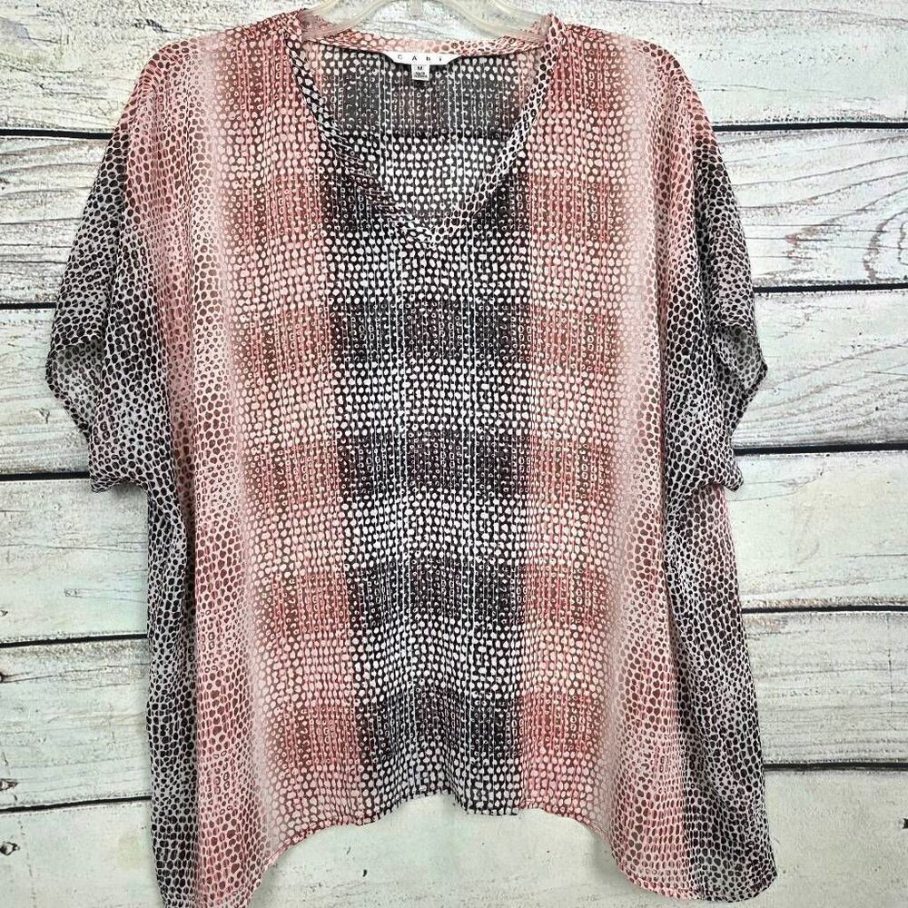Cabi M Brown Pink Animal Print V-Neck Blouse